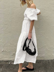 Aeolian Puff Sleeve Cotton Long Dress