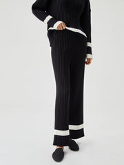 Ribbed Knit Contrast Trim Sweater Pants