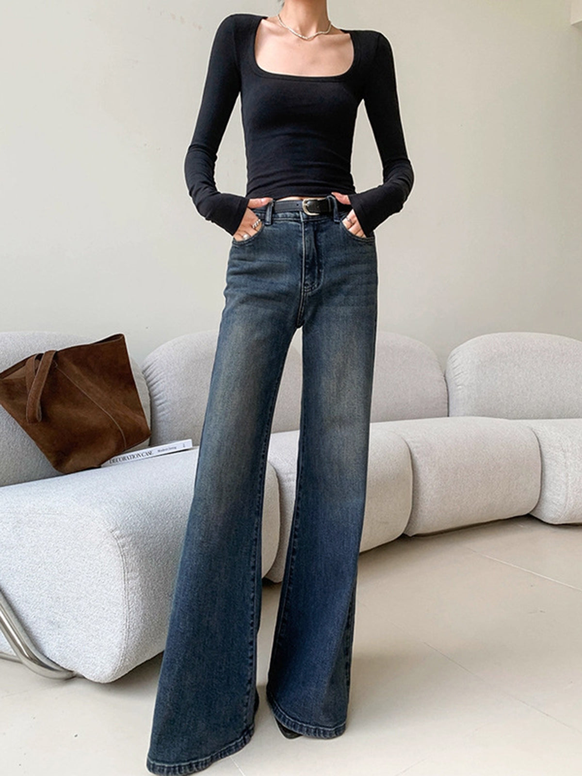 Vintage Low Rise Washed Wide Leg Jeans