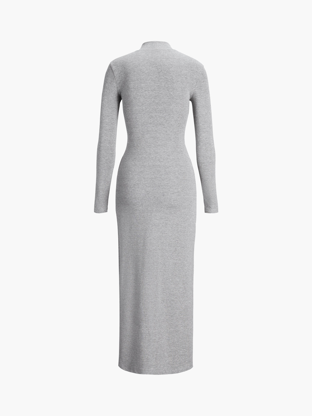Langes, figurbetontes Kleid mit Schlitz, Plissee und langen Ärmeln und Stehkragen