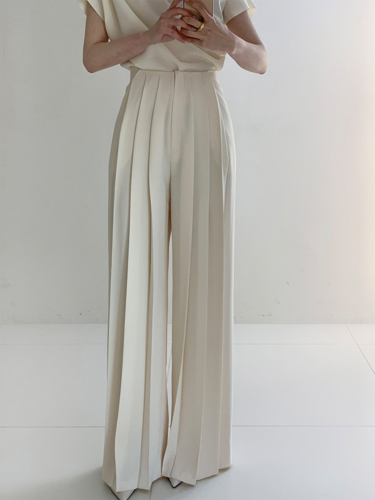 Pleated High Waist Wide Leg Pants