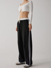 Contrast Waist Wide Leg Pants