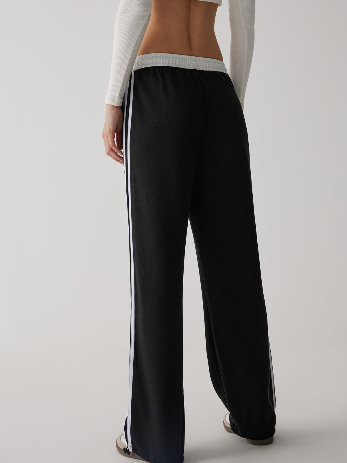 Contrast Waist Wide Leg Pants