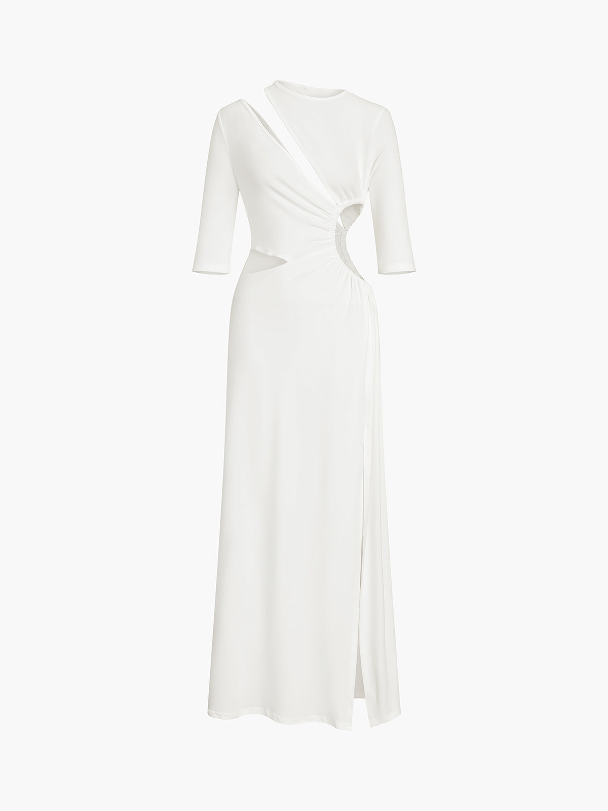 Maxikleid aus Strick mit Schlitz und Rüschen