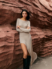 Asymmetrisches, geteiltes Pullover-Langkleid