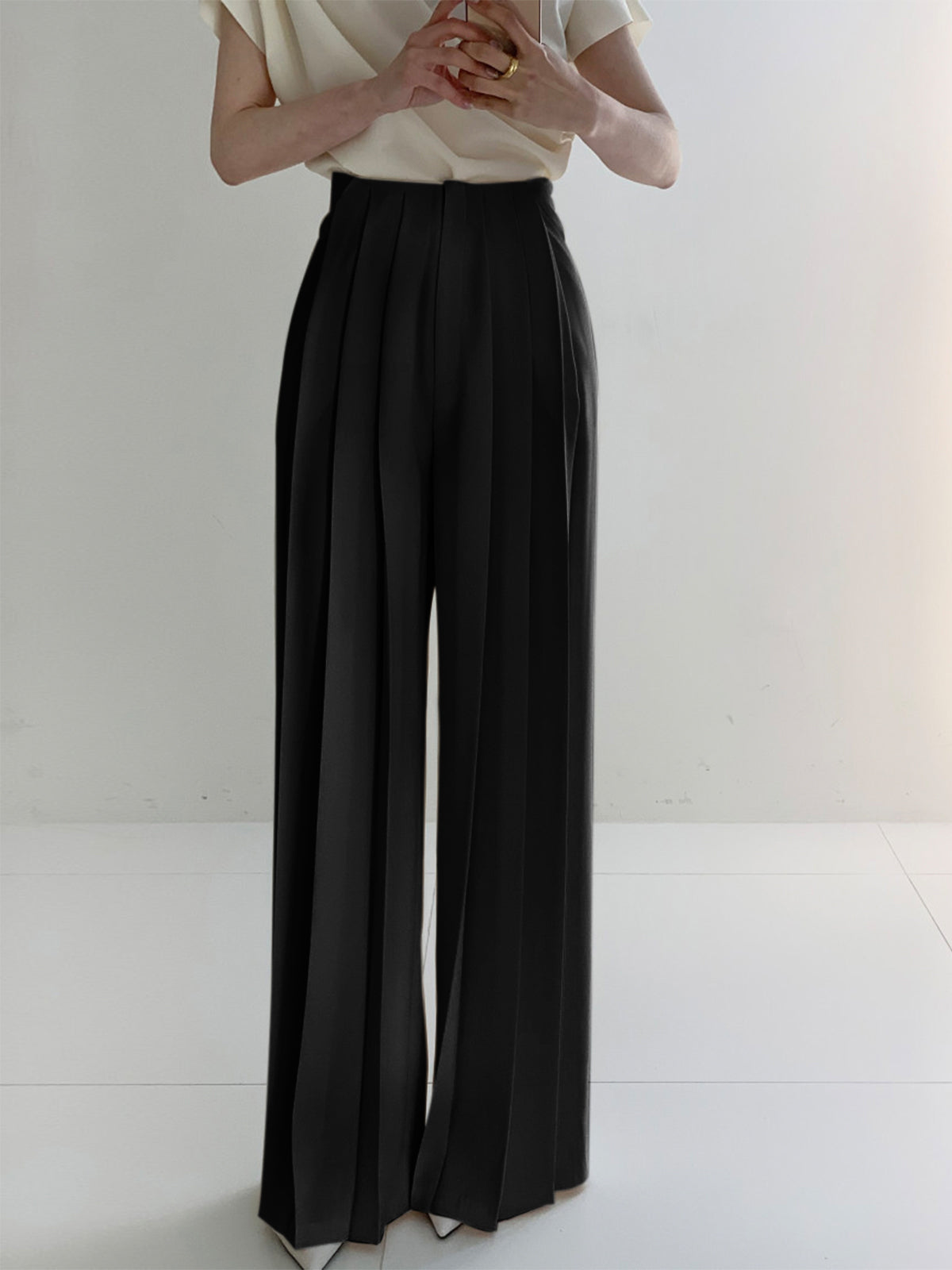 Pleated High Waist Wide Leg Pants