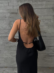 Einfarbiges, rückenfreies, langes Kleid