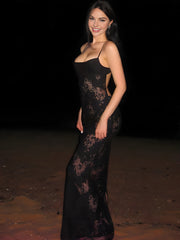 Halbtransparentes langes Camisole-Kleid mit Blumenmuster