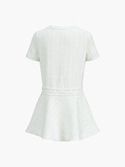 Tweed Metal Button Short Dress