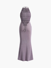 Einfarbiges, langes, schmales Kleid mit Knoten