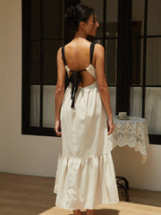 Gerafftes langes Camisole-Kleid mit Bindedetail