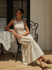 Gerafftes langes Camisole-Kleid mit Bindedetail