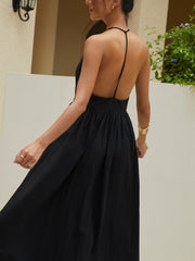 Solides langes Neckholderkleid