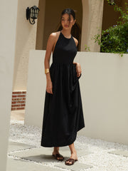 Solides langes Neckholderkleid