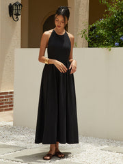 Solides langes Neckholderkleid