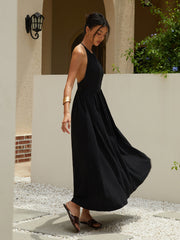 Solides langes Neckholderkleid
