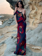 Langes Camisole-Kleid mit transparentem Blumendruck