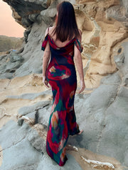 Langes Camisole-Kleid mit transparentem Blumendruck