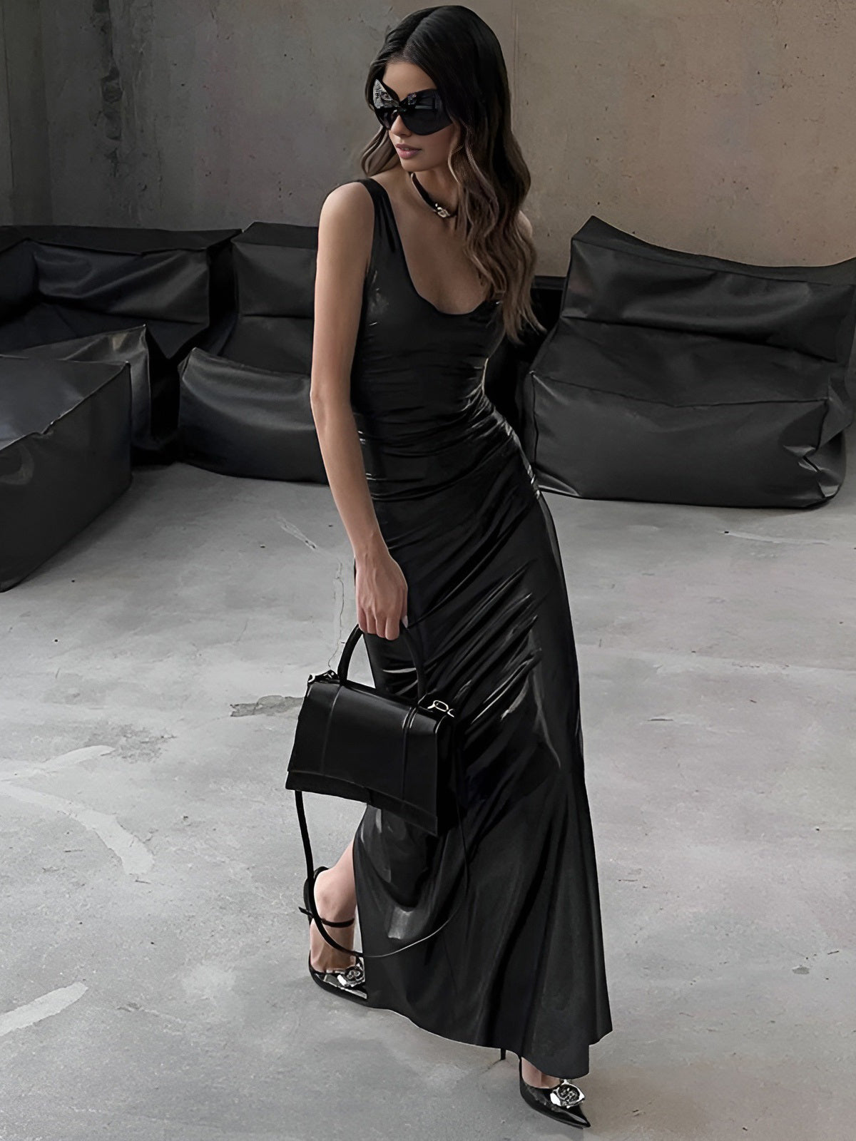 Sexy, eng anliegendes, langes Tank-Kleid