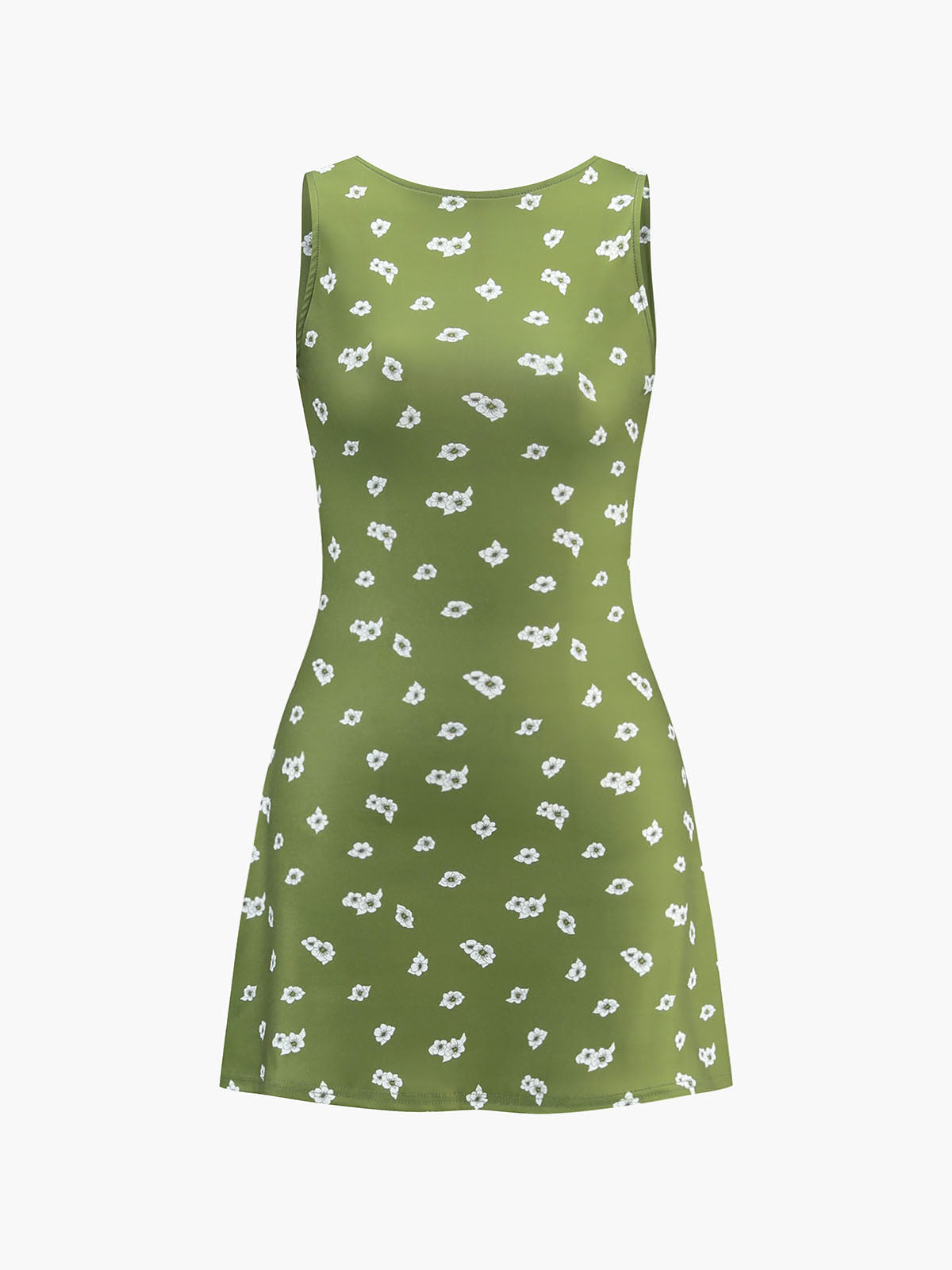 Ärmelloses, rückenfreies, kurzes Kleid mit Print
