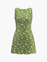 Ärmelloses, rückenfreies, kurzes Kleid mit Print