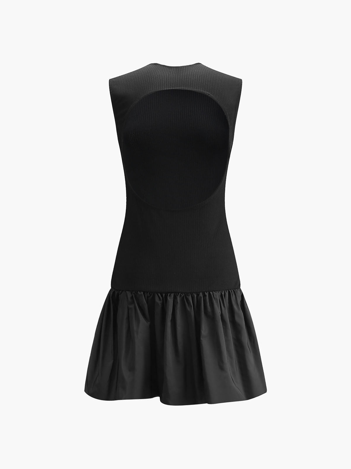 Ärmelloses, rückenfreies, kurzes Kleid mit Rundhalsausschnitt
