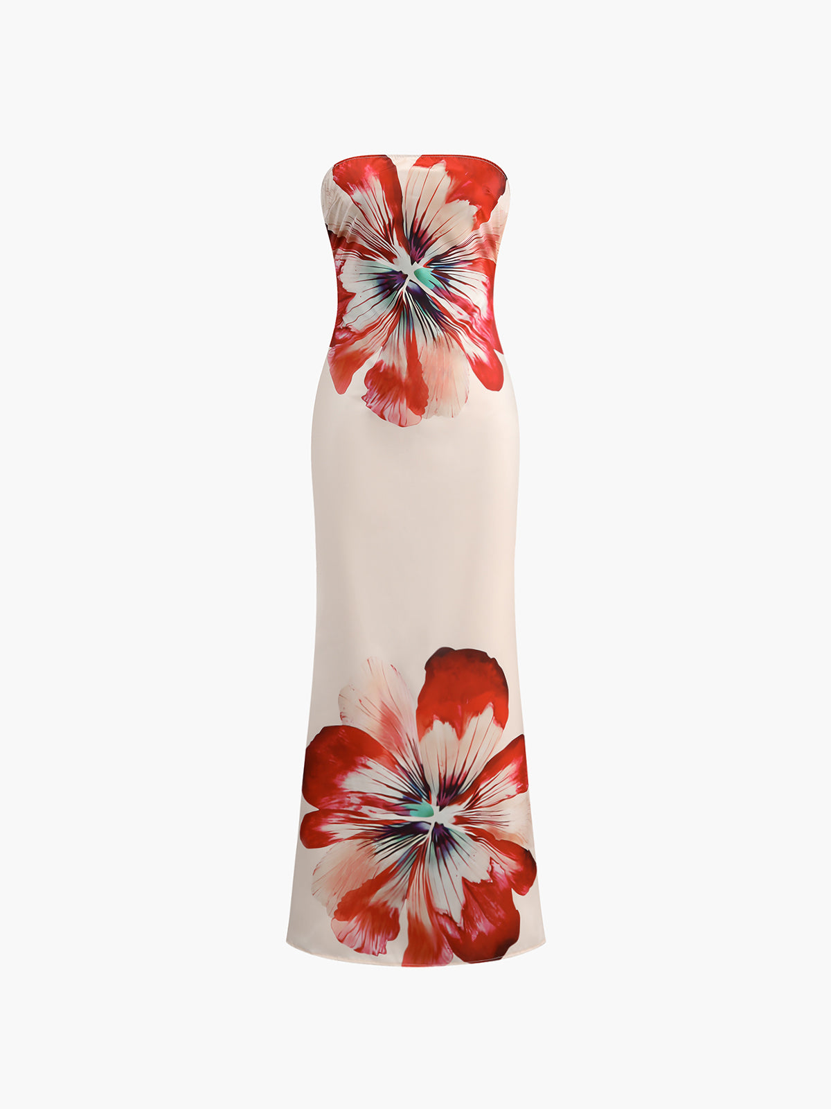 Langes, schulterfreies Tube-Kleid mit Blumendruck