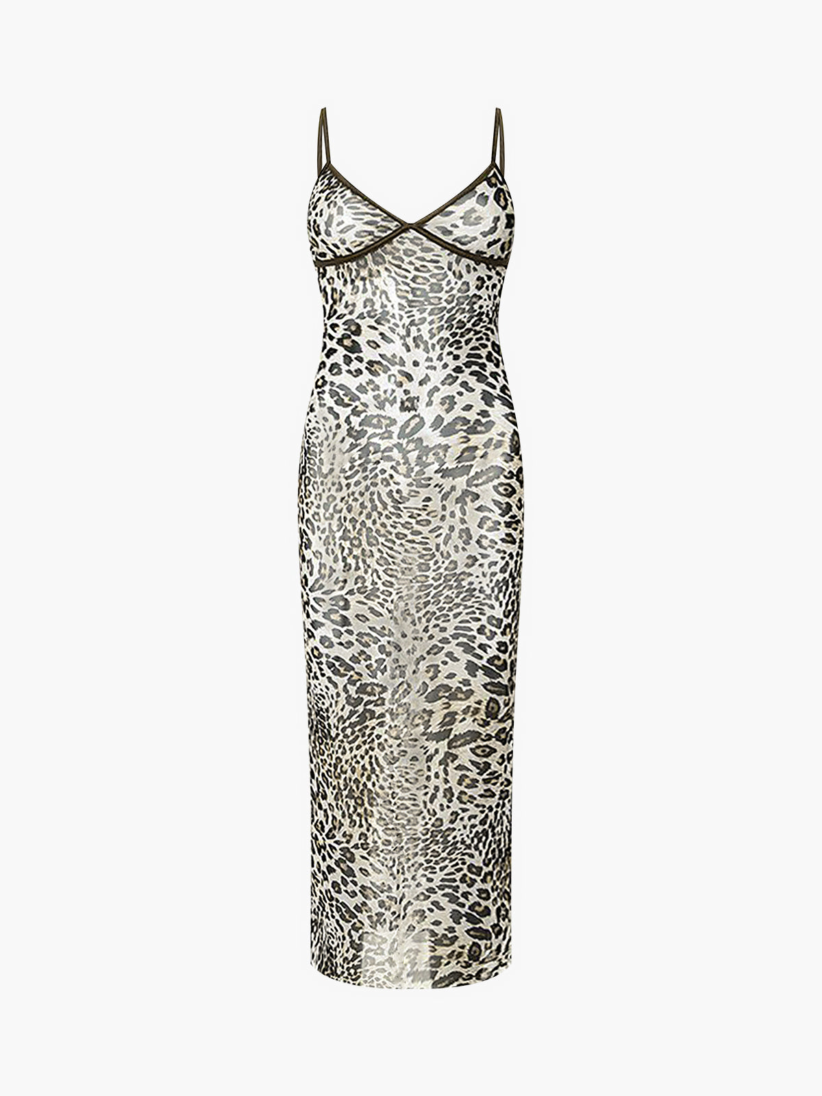 Halbtransparentes langes Camisole-Kleid mit Leopardenmuster