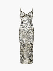 Halbtransparentes langes Camisole-Kleid mit Leopardenmuster