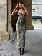 Halbtransparentes langes Camisole-Kleid mit Leopardenmuster