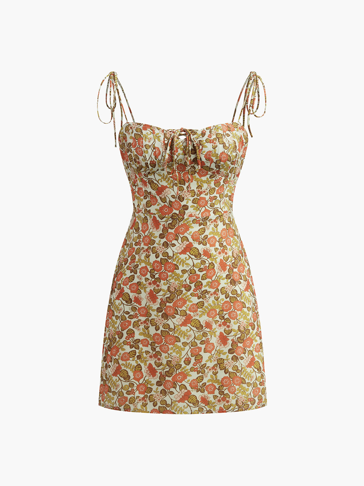 A-Linien-Kleid mit Blumenmuster und Bindeband vorne