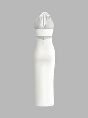 Einfarbiges rückenfreies Neckholder-Kleid mit Cut-Outs