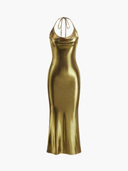 Sexy Neckholder-Rückenkleid, schmal, lang
