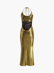 Sexy Neckholder-Rückenkleid, schmal, lang
