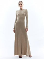 Einfarbiges, schmales, langes Kleid mit Rundhalsausschnitt