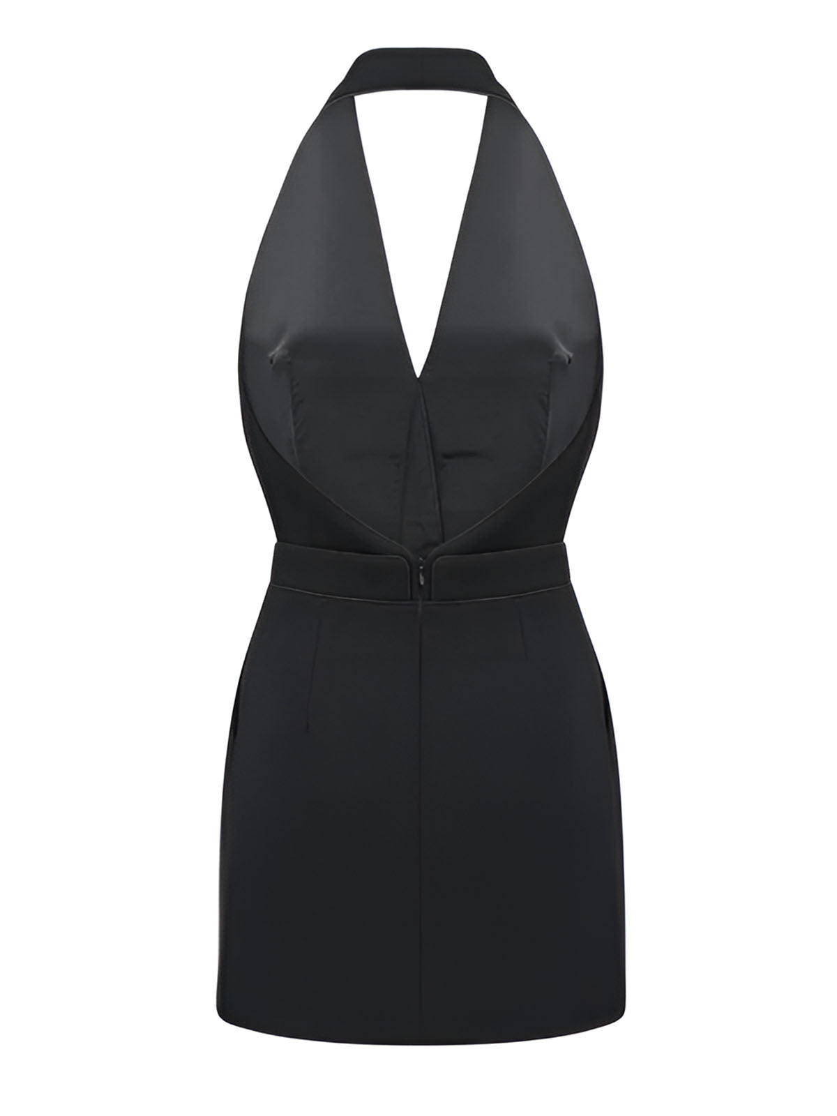 Ärmelloses Neckholder-Kleid mit V-Ausschnitt und goldenen Knöpfen