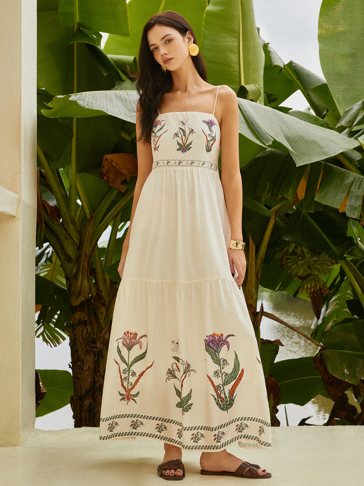 Rückenfreies Plissee-Kleid mit Blumenmuster