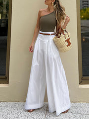 Cotton Pleated Wide Leg Pants