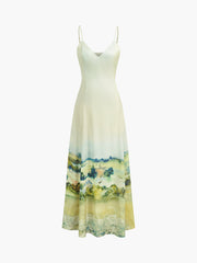 Camisole-Kleid mit V-Ausschnitt und Satin-Print