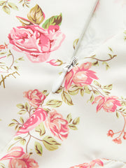 Kleid mit eckigem Ausschnitt und Reißverschluss und Blumenmuster
