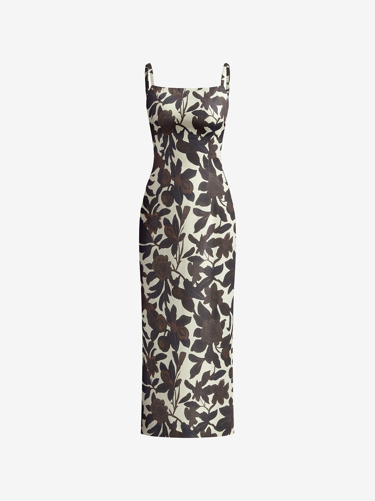 Rückenfreies, bedrucktes Kleid mit Schlitz und Reißverschluss