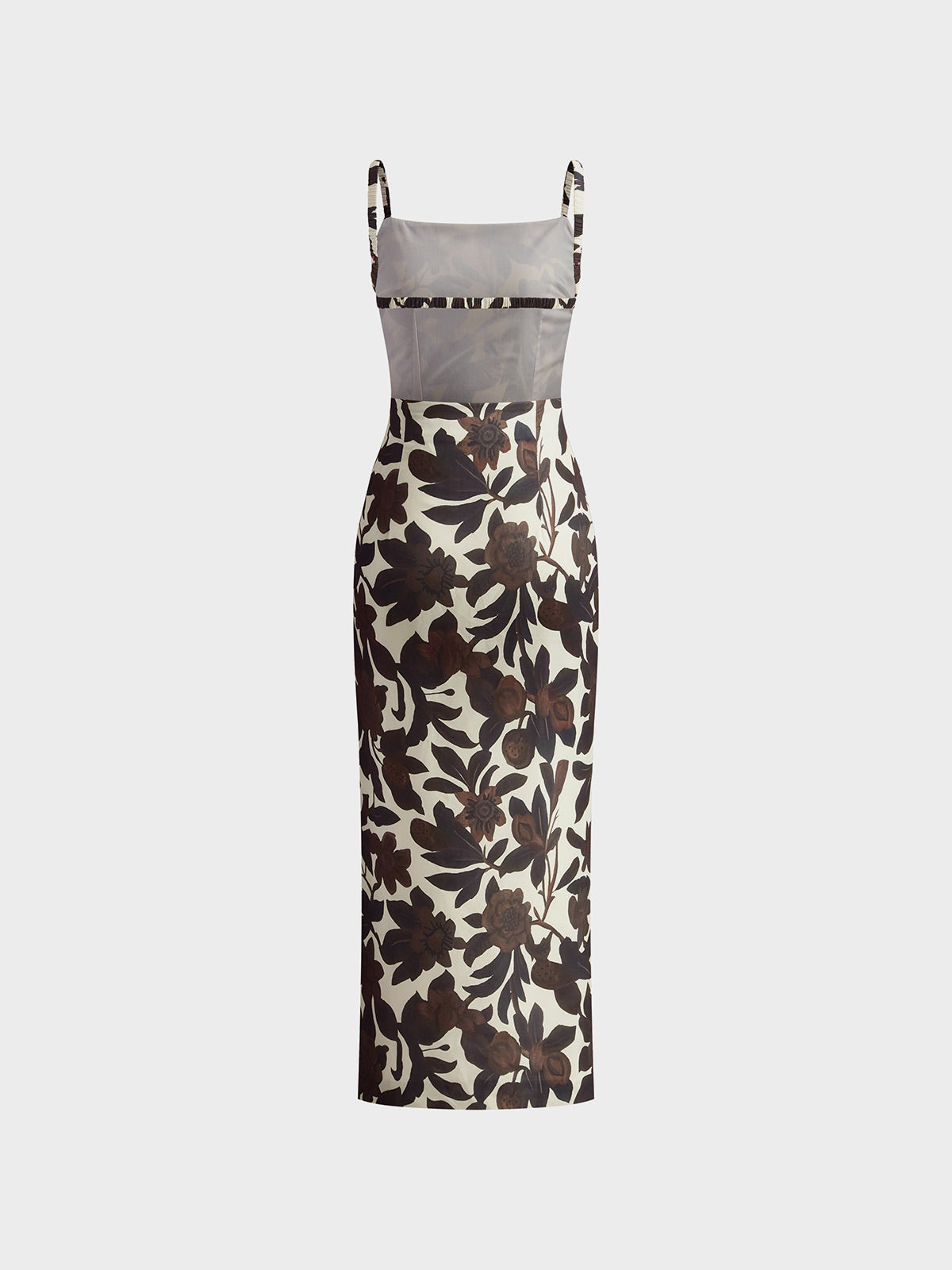 Rückenfreies, bedrucktes Kleid mit Schlitz und Reißverschluss