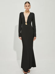 Schmales Metallkleid mit tiefem V-Ausschnitt