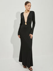Schmales Metallkleid mit tiefem V-Ausschnitt
