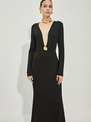 Schmales Metallkleid mit tiefem V-Ausschnitt
