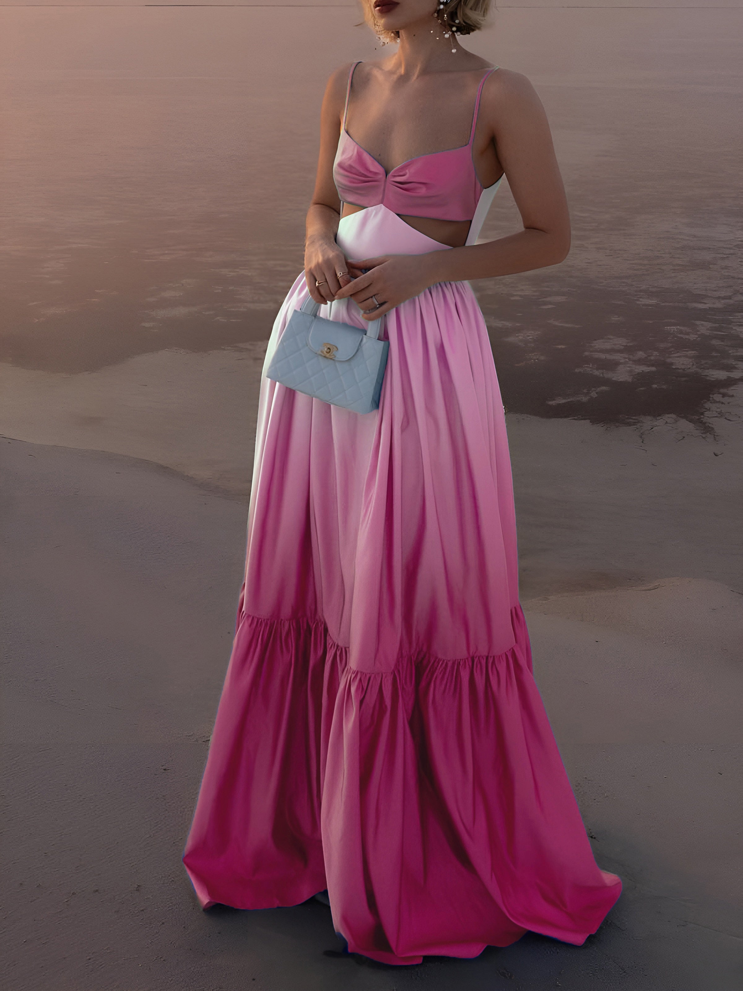 Rückenfreies, langes Camisole-Kleid mit Cut-Outs