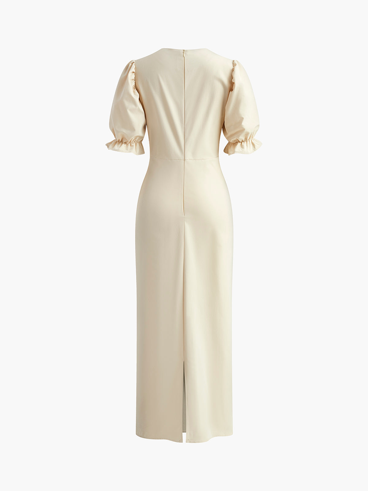 Langes Kleid mit Schlitz am Rücken und Puffärmeln