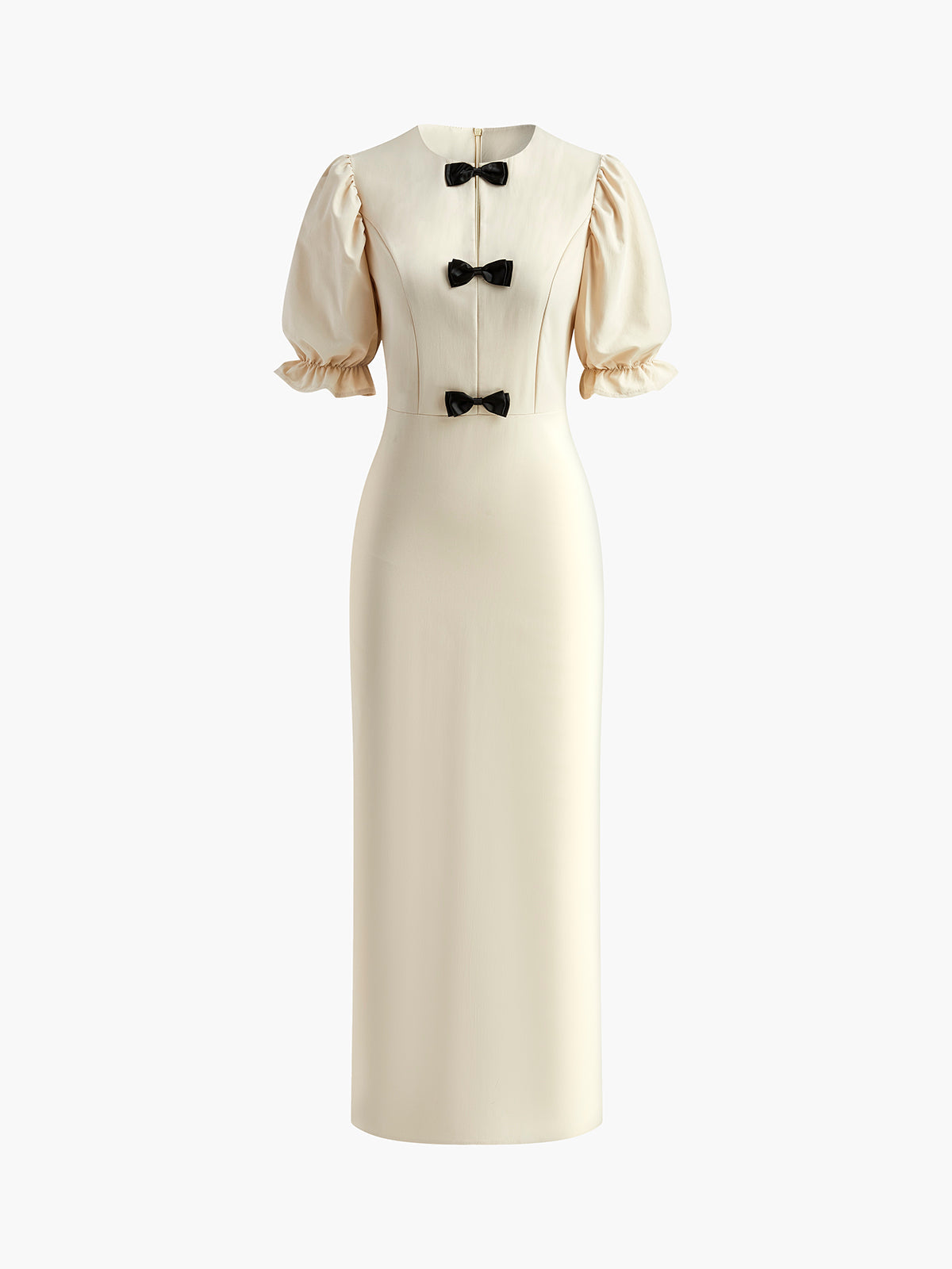 Langes Kleid mit Schlitz am Rücken und Puffärmeln