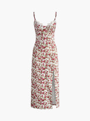 Cami-Kleid mit Blumenmuster, Schlitz und Herzausschnitt