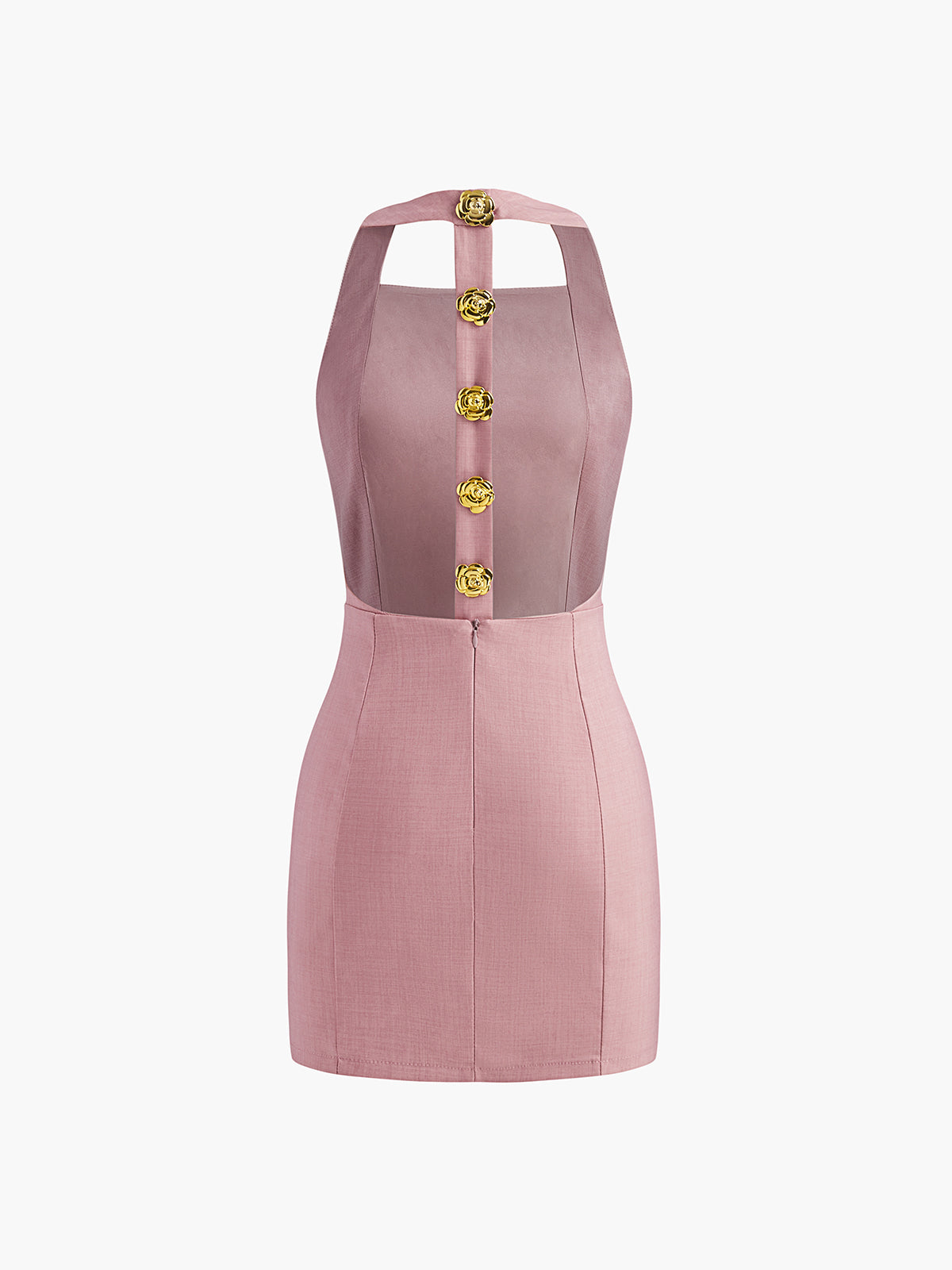 Neckholder-Rückenfreies, kurzes Kleid mit goldenen Knöpfen